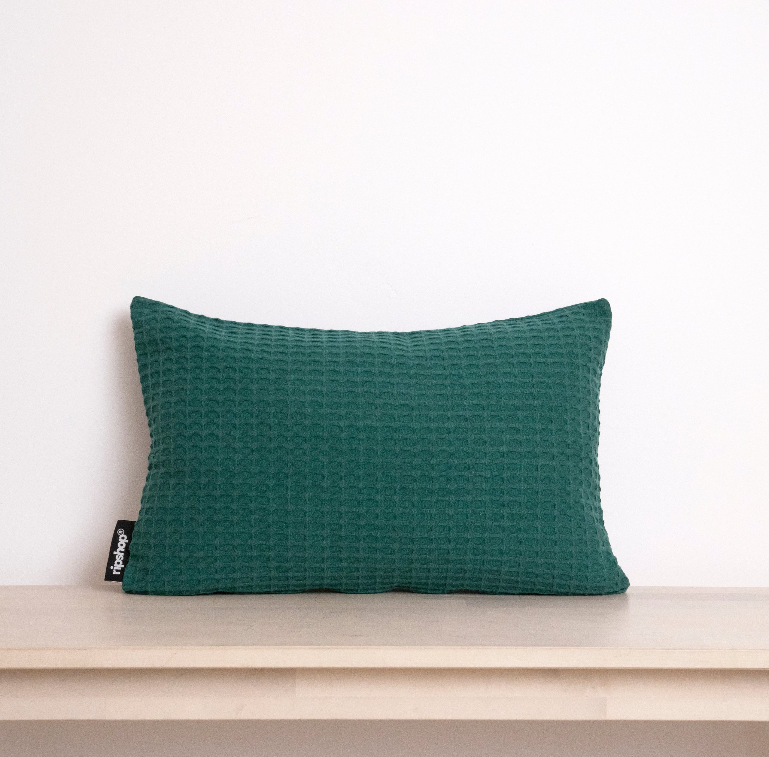 Funda de cojín Waffle 100% algodón Esmeralda 30x50 cm