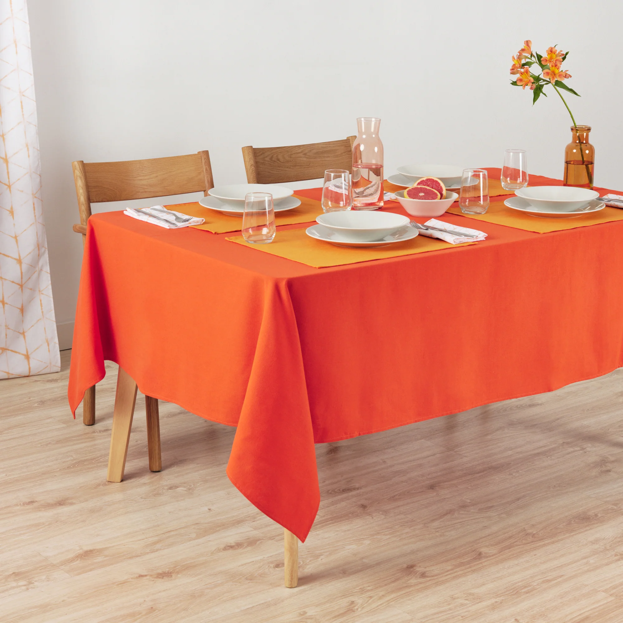 Mantel liso Lino 100% tacto tela Naranja Oscuro - Imagen 4