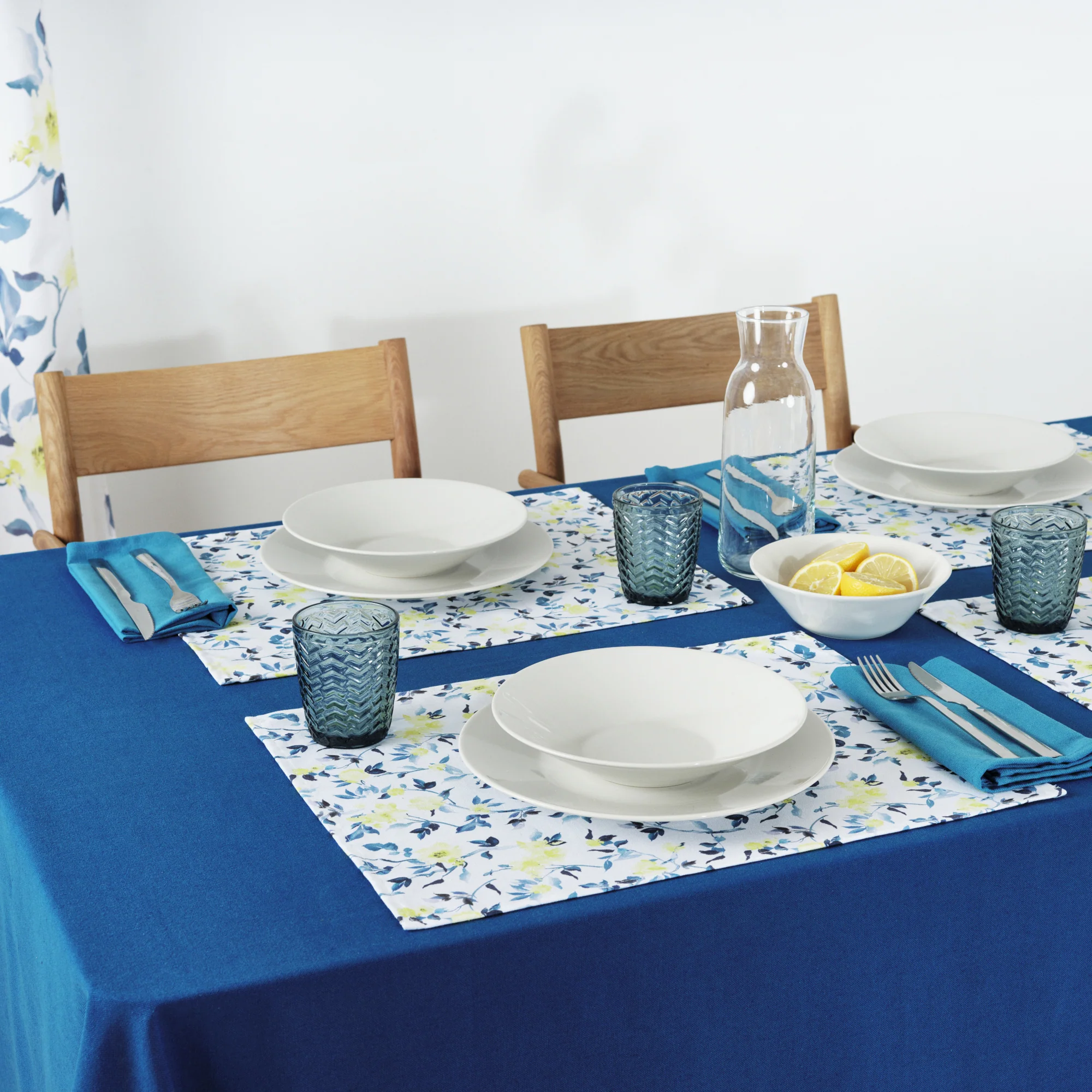 Mantel liso Lino 100% tacto tela Azul Cobalto - Imagen 2