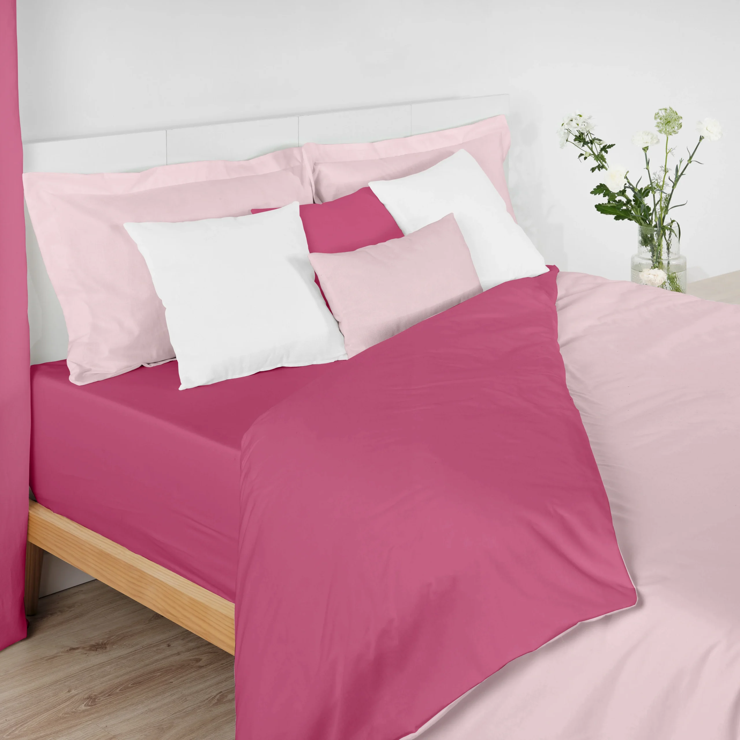 Funda nordica reversible 100% algodón Rosa Palo - Fucsia - Imagen 4