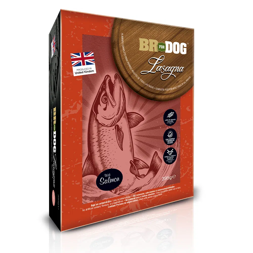 Alimento humedo para perro,Br for dog lasagna de Salmon 395g