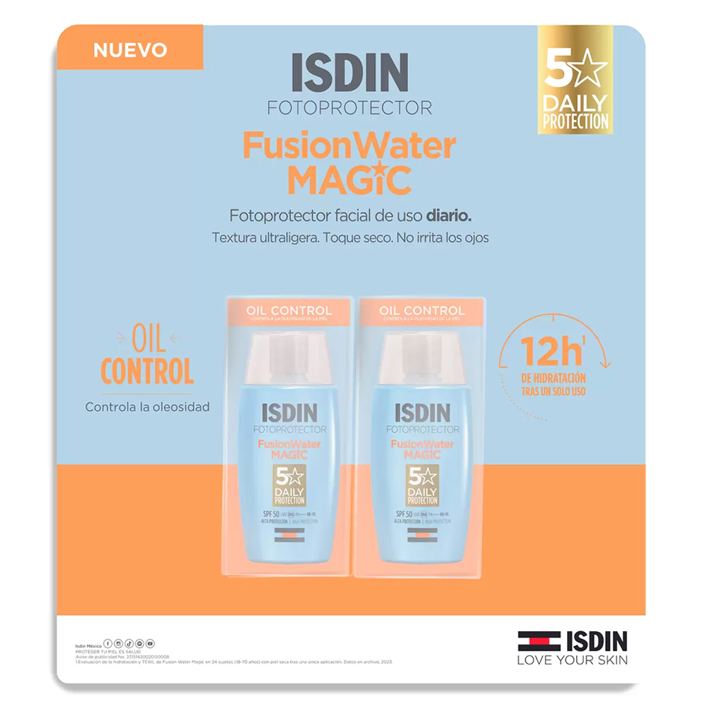 Fotoprotector Facial Isdin Fusion Water Magic SPF50 50ml 2pz - Imagen 3