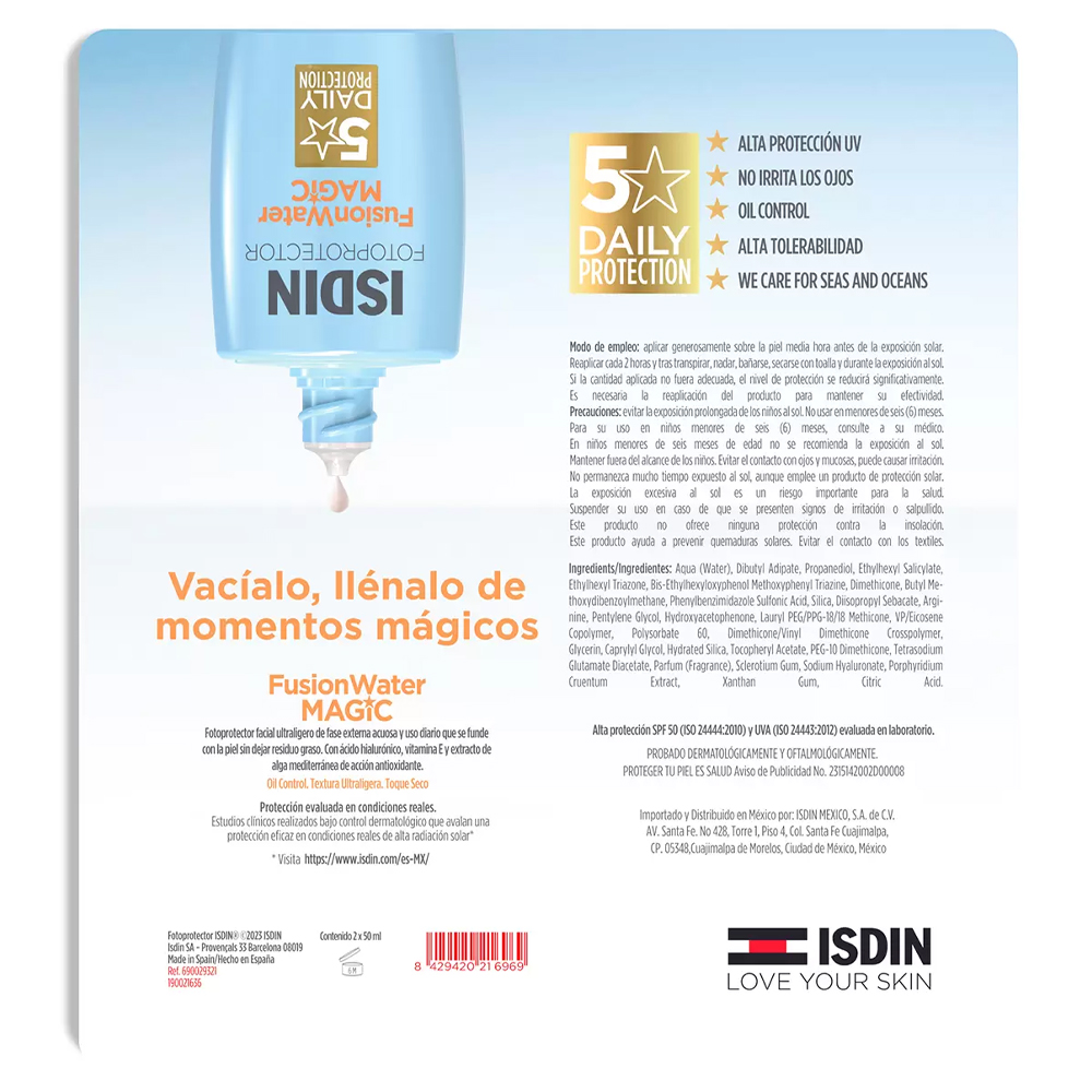 Fotoprotector Facial Isdin Fusion Water Magic SPF50 50ml 2pz - Imagen 4