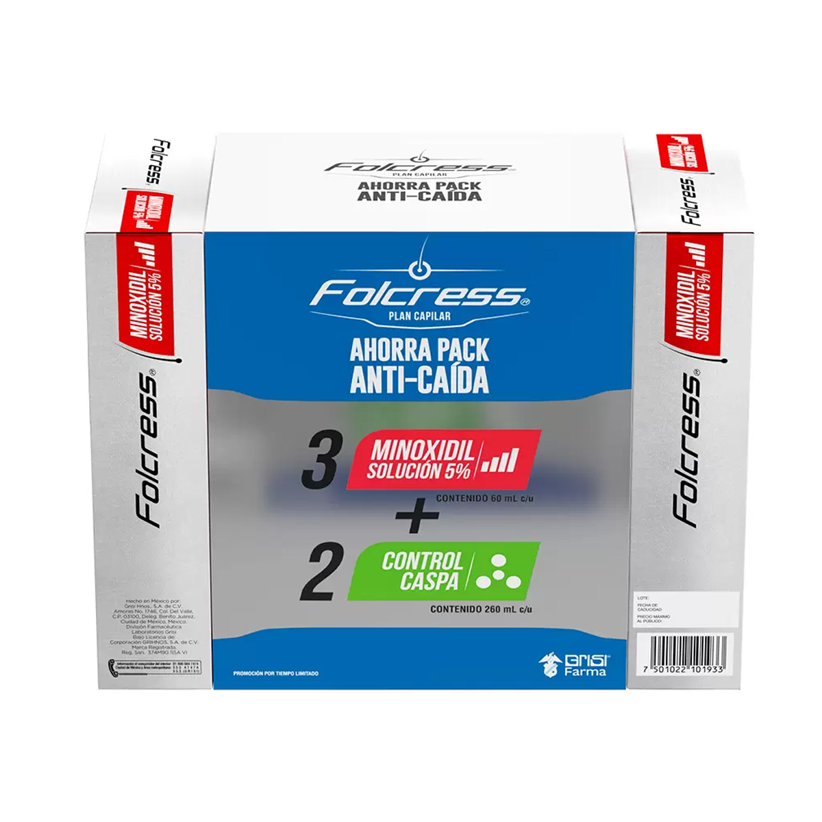 Kit Capilar Folcress Anticaída Minoxidil + Control Caspa 5pz - Imagen 2
